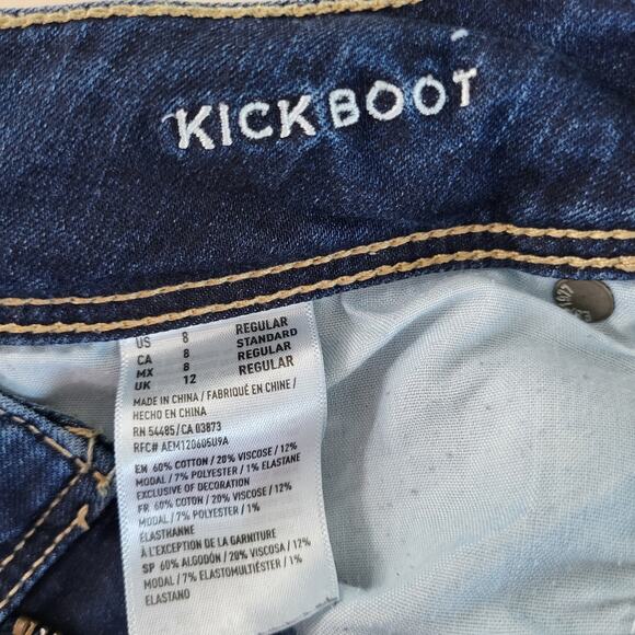 American Eagle Kick Boot Super Stretch Bootcut Jeans Dark Medium Wash Mid Rise 8 - Picture 9 of 10